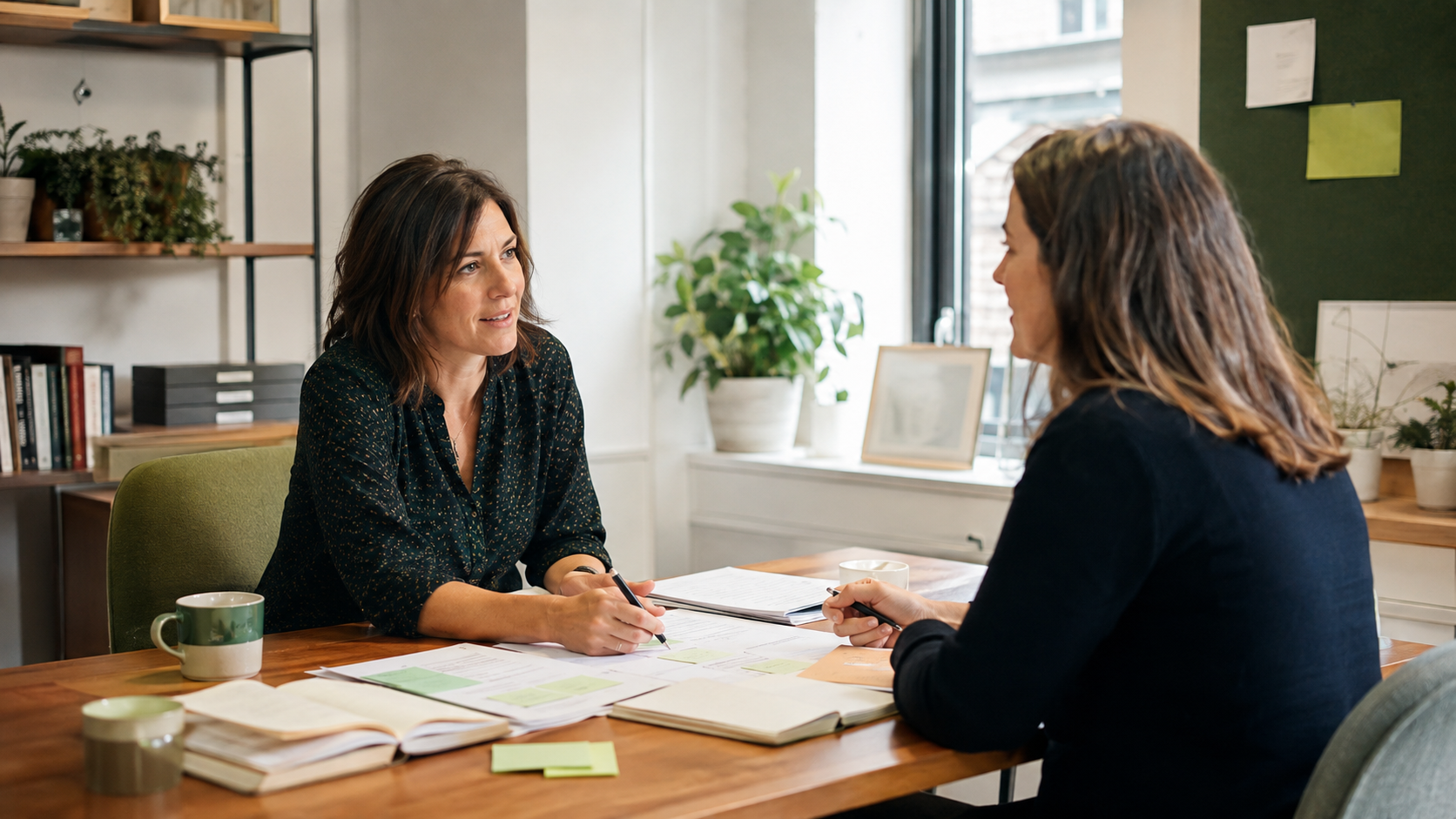 Professional services business owner reviewing a growth plan with a colleague
